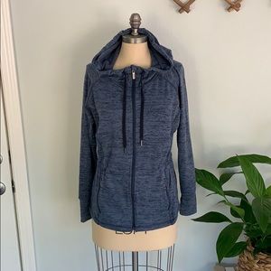 Athleta Blue Gray Marled Full Zip Hoodie Jacket XS Thumbholes Drawstring Waist